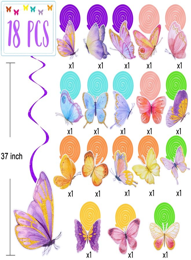 اوموني ١٨ قطعة من زينة الفراشات المعلقة الحلزونية، زينة حفلات أعياد الميلاد على شكل فراشات، شرائط فويل ملونة لتزيين السقف، مناسبة لحفلات الربيع والصيف، وأعياد الميلاد، وحفلات الزفاف، وحفلات استقبال المولود الجديد. - Image 2